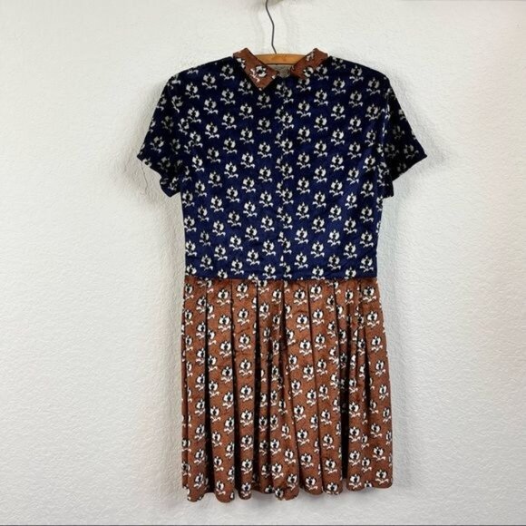 Opening Ceremony Floral Peter Pan Velvet Colorblock Dress - Picture 7 of 8